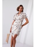 Rochie cu guler cu imprimeu floral, bej FG638 - Magazin online - Boutique